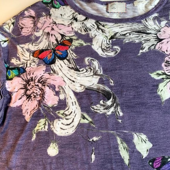Anthropologie Postmark Butterfly & Flower Purple Tee - M - Picture 5 of 9
